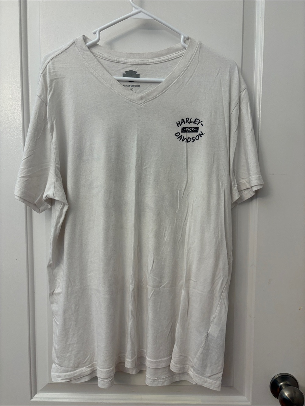Harley-Davidson Cream V-Neck Small Black Logo Tee